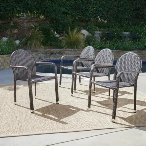 Outdoor Wicker Armed Stack Chairs With Aluminum Frame (Set of 4) - NH542103 patio chairs, outdoor seating