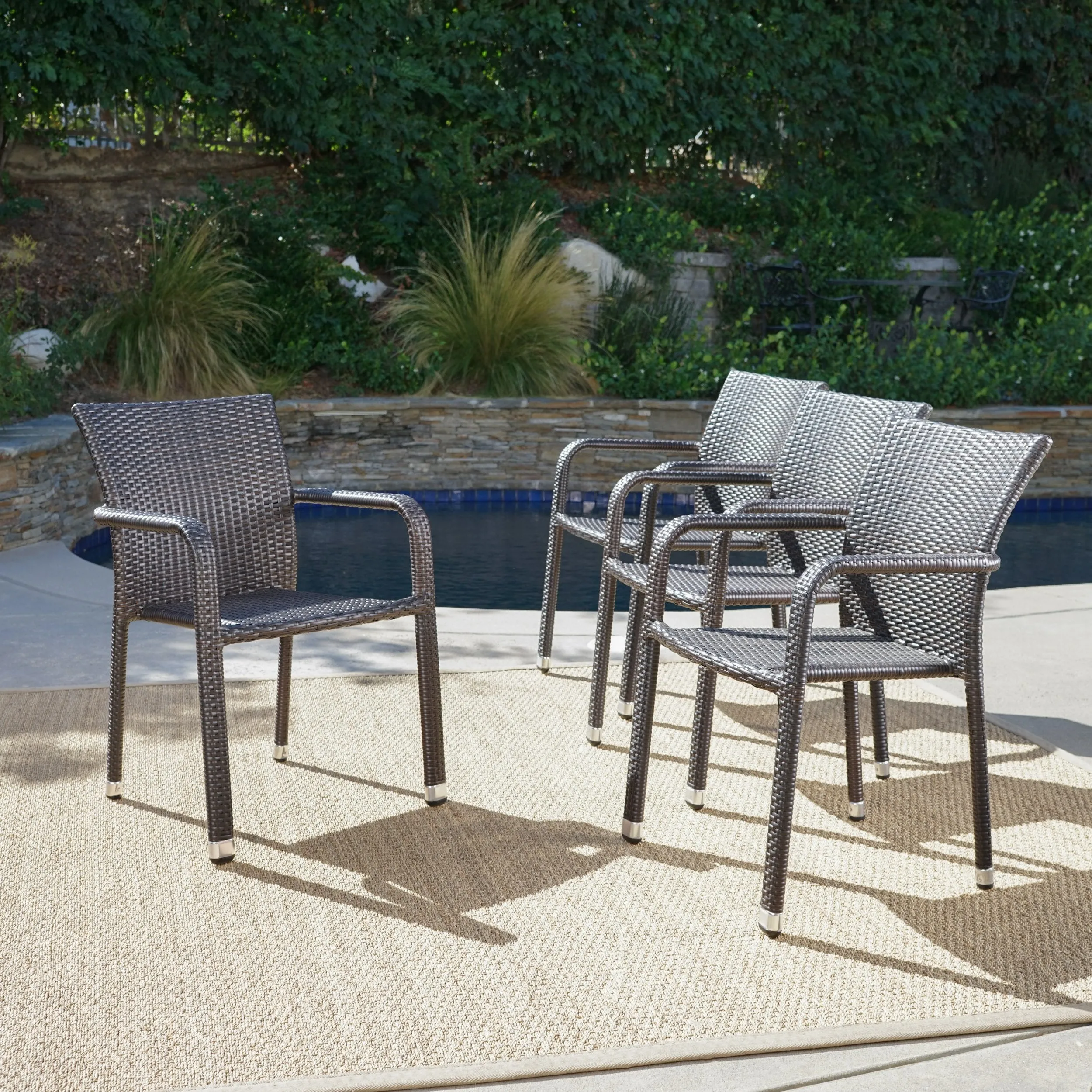 Outdoor Wicker Armed Stacking Chairs with an Aluminum Frame (Set of 4) - NH732103 patio chairs, outdoor seating