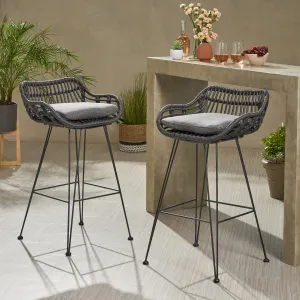 Outdoor Wicker Barstools with Cushions (Set of 2) - NH389903 patio chairs, outdoor seating