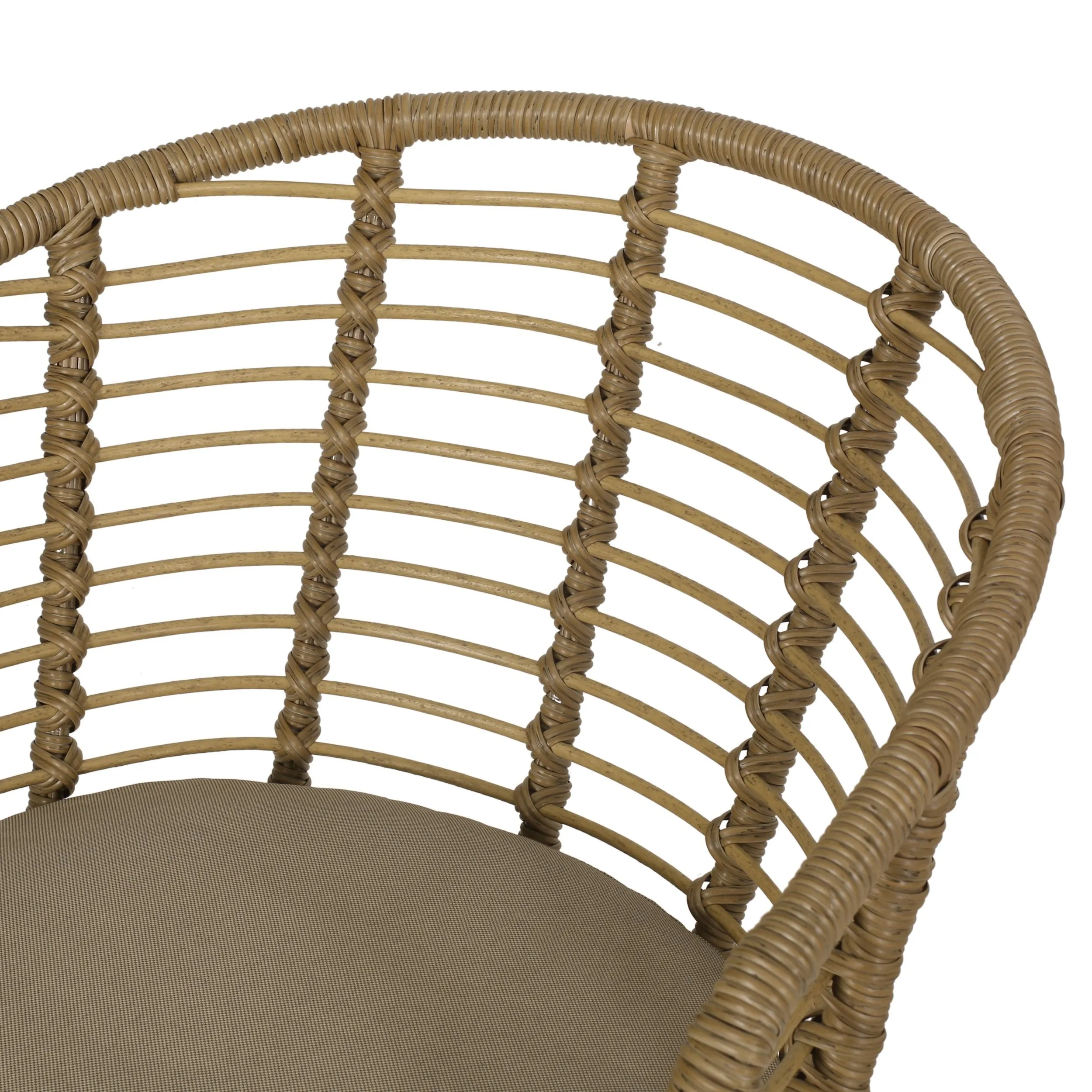 Outdoor Wicker Chair with Water Resistant Cushion, Set of 2, Light Brown and Beige - NH799413