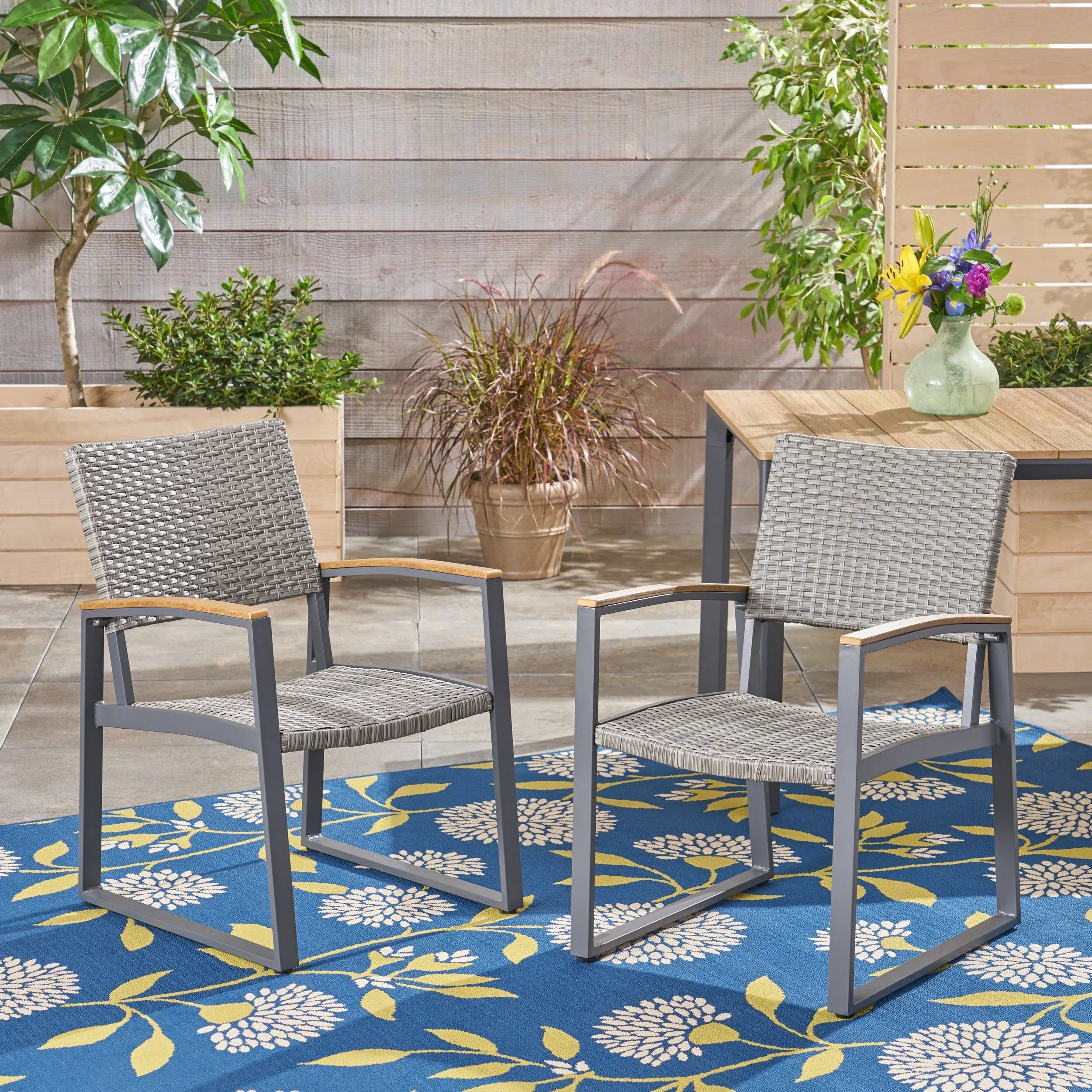 Outdoor Wicker Dining Chairs with Aluminum Frame (Set of 2), Gray - NH632503 patio chairs, outdoor seating