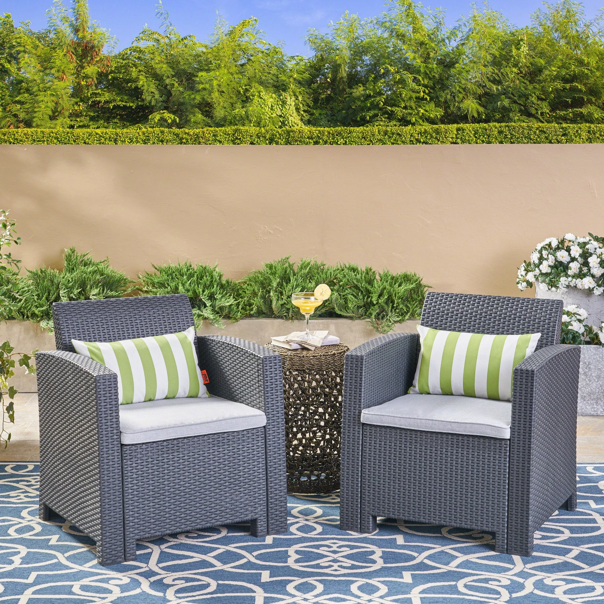 Outdoor Wicker Print Club Chairs with Water Resistant Cushions - NH061403 patio chairs, outdoor seating