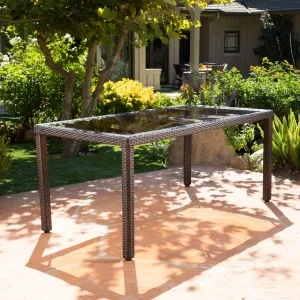 Outdoor Wicker Rectangular Dining Table with Tempered Glass Top - NH292203 patio chairs, outdoor seating
