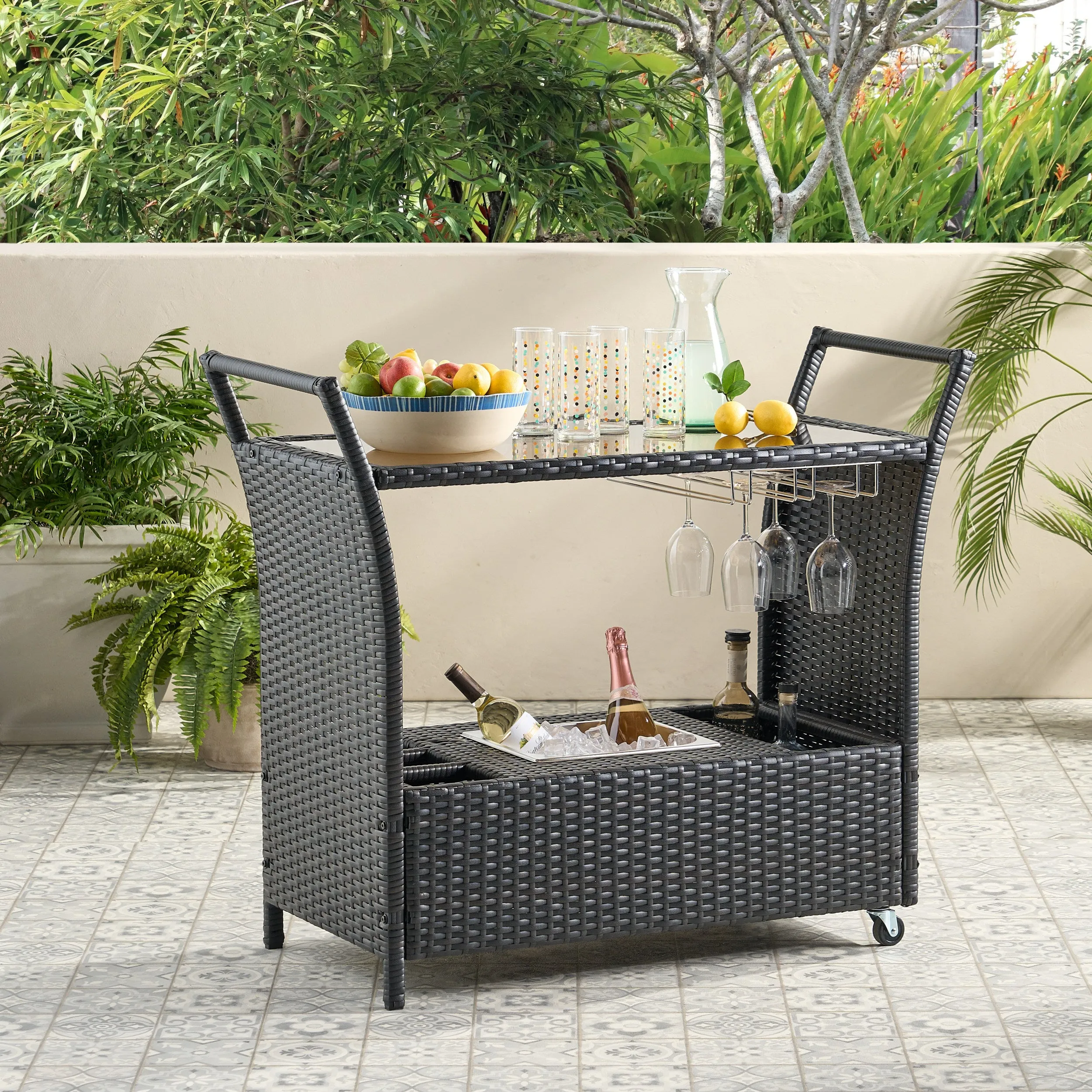 Outdoor Wicker Serving Bar Cart - NH308592 patio chairs, outdoor seating