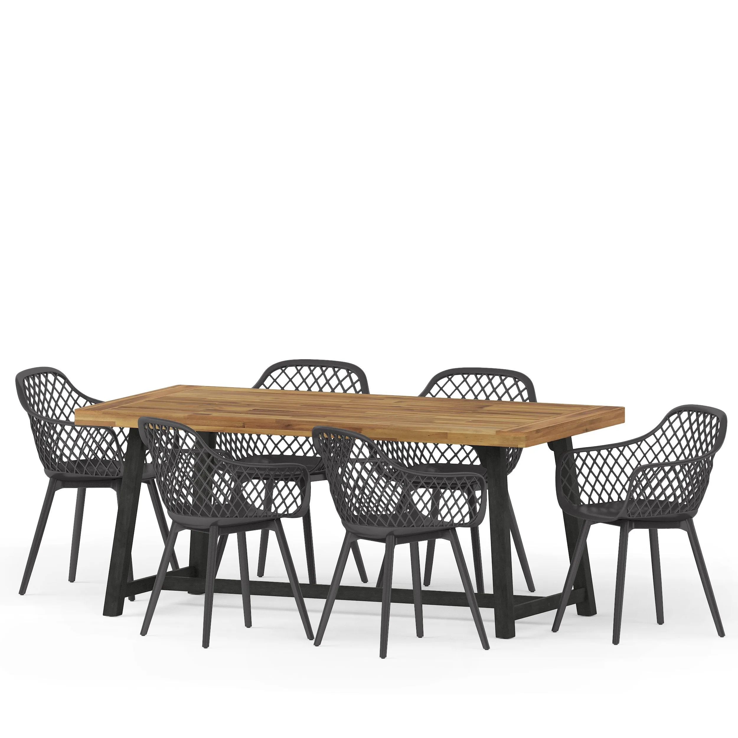 Outdoor Wood and Resin 7 Piece Dining Set, Black and Sandblasted Teak - NH140513 patio chairs, outdoor seating
