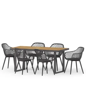 Outdoor Wood and Resin 7 Piece Dining Set, Black and Teak - NH440513 patio chairs, outdoor seating