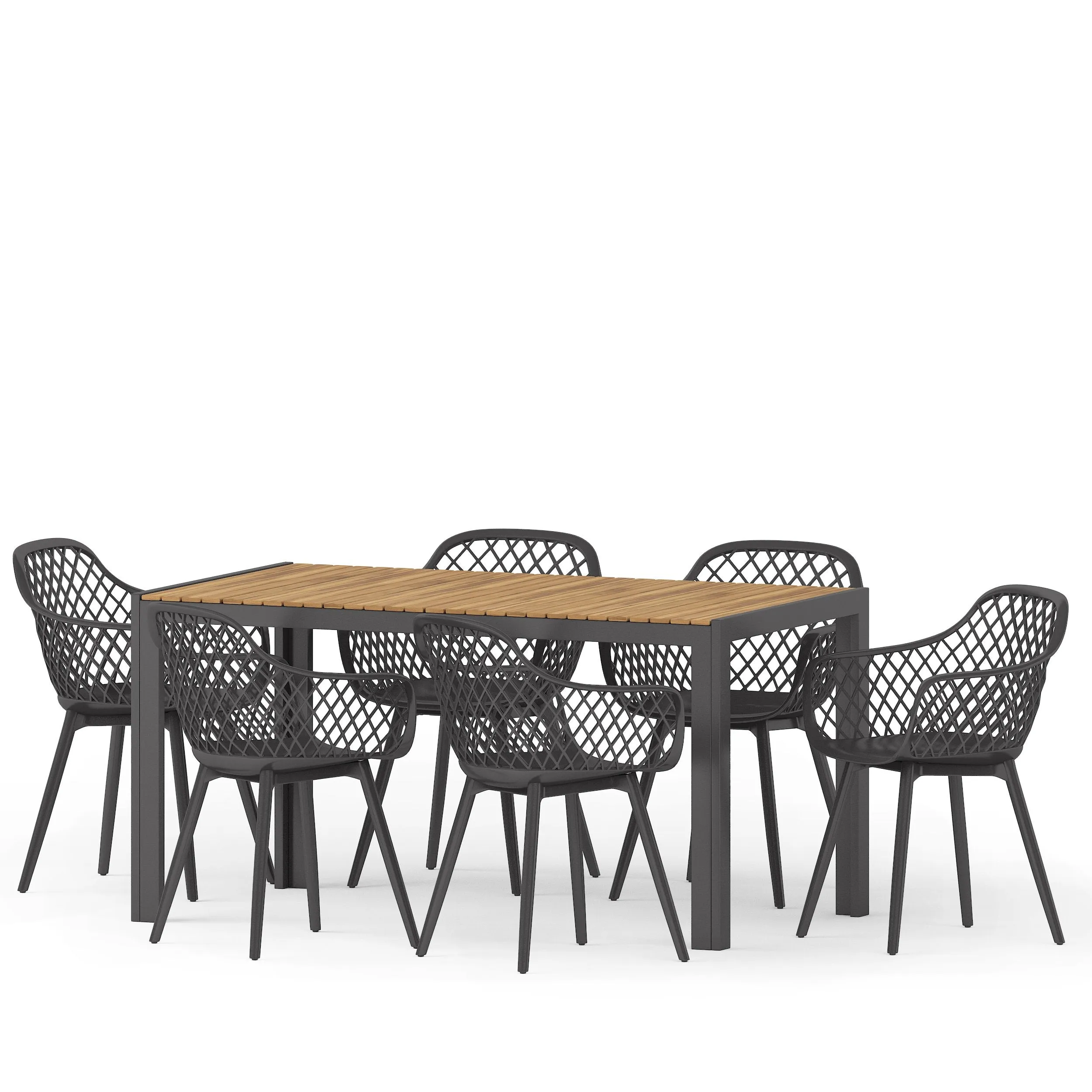 Outdoor Wood and Resin 7 Piece Dining Set, Black and Teak - NH740513 patio chairs, outdoor seating