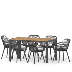 Outdoor Wood and Resin 7 Piece Dining Set, Black and Teak - NH740513 patio chairs, outdoor seating