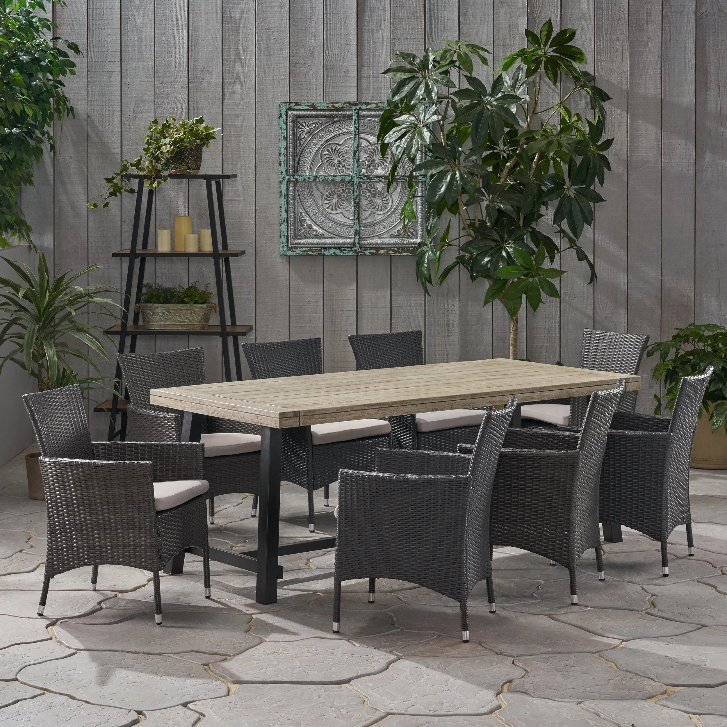 Outdoor Wood and Wicker 8 Seater Dining Set - NH646903