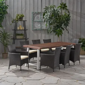 Outdoor Wood and Wicker 8 Seater Dining Set - NH646903 patio chairs, outdoor seating
