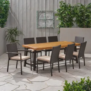 Outdoor Wood and Wicker 8 Seater Dining Set - NH736903 patio chairs, outdoor seating