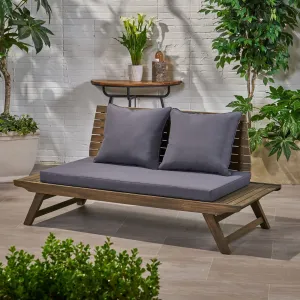 Outdoor Wooden Loveseat with Cushions, Dark Gray and Gray Finish - NH371903 patio chairs, outdoor seating