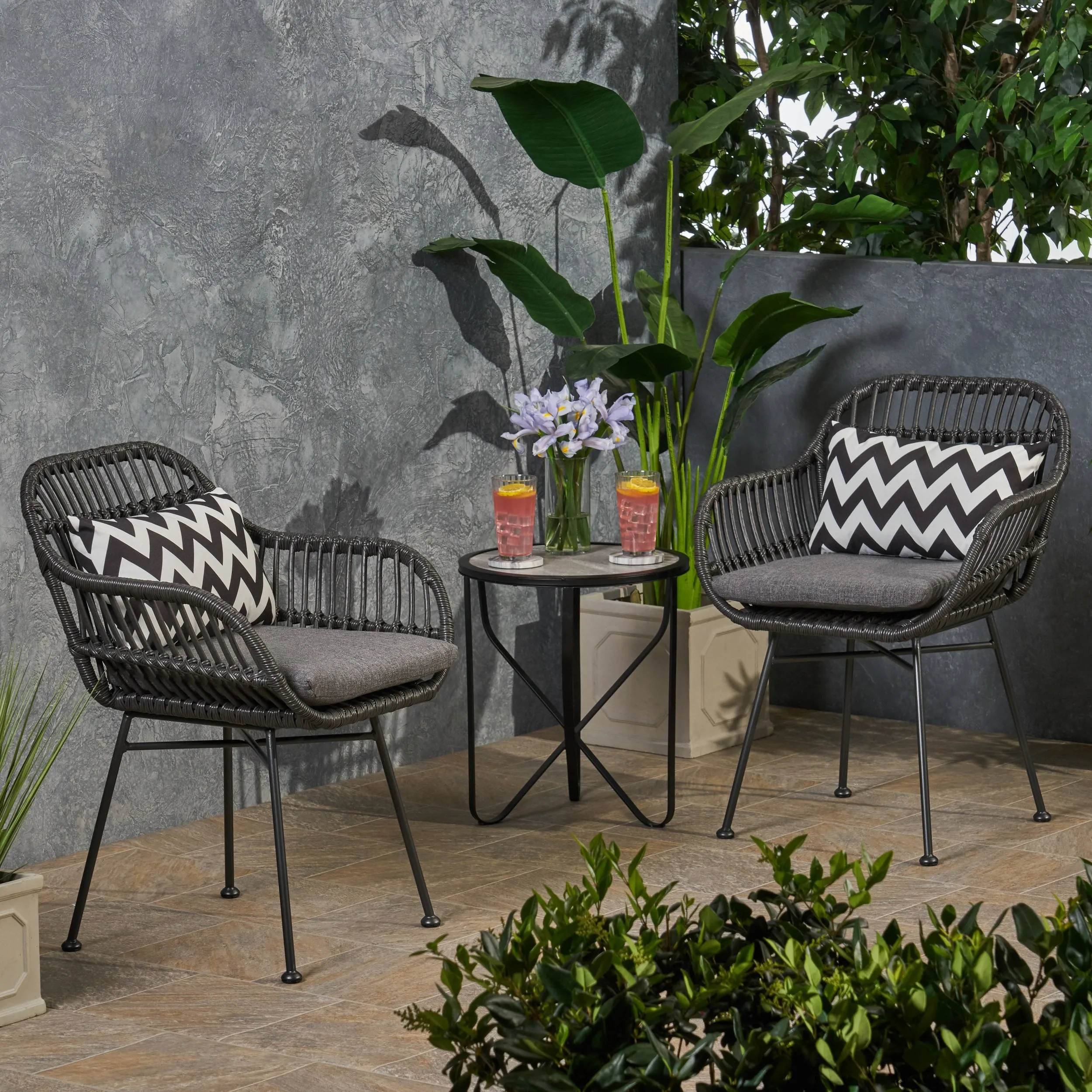 Outdoor Woven Faux Rattan Chairs with Cushions (Set of 2) - NH561903 patio chairs, outdoor seating