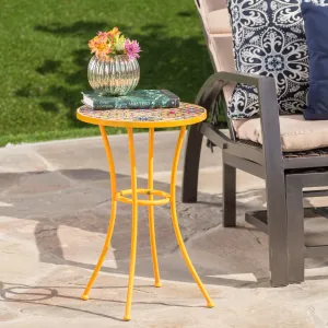 Outdoor Yellow Ceramic Tile Side Table with Iron Frame - NH951103 patio chairs, outdoor seating