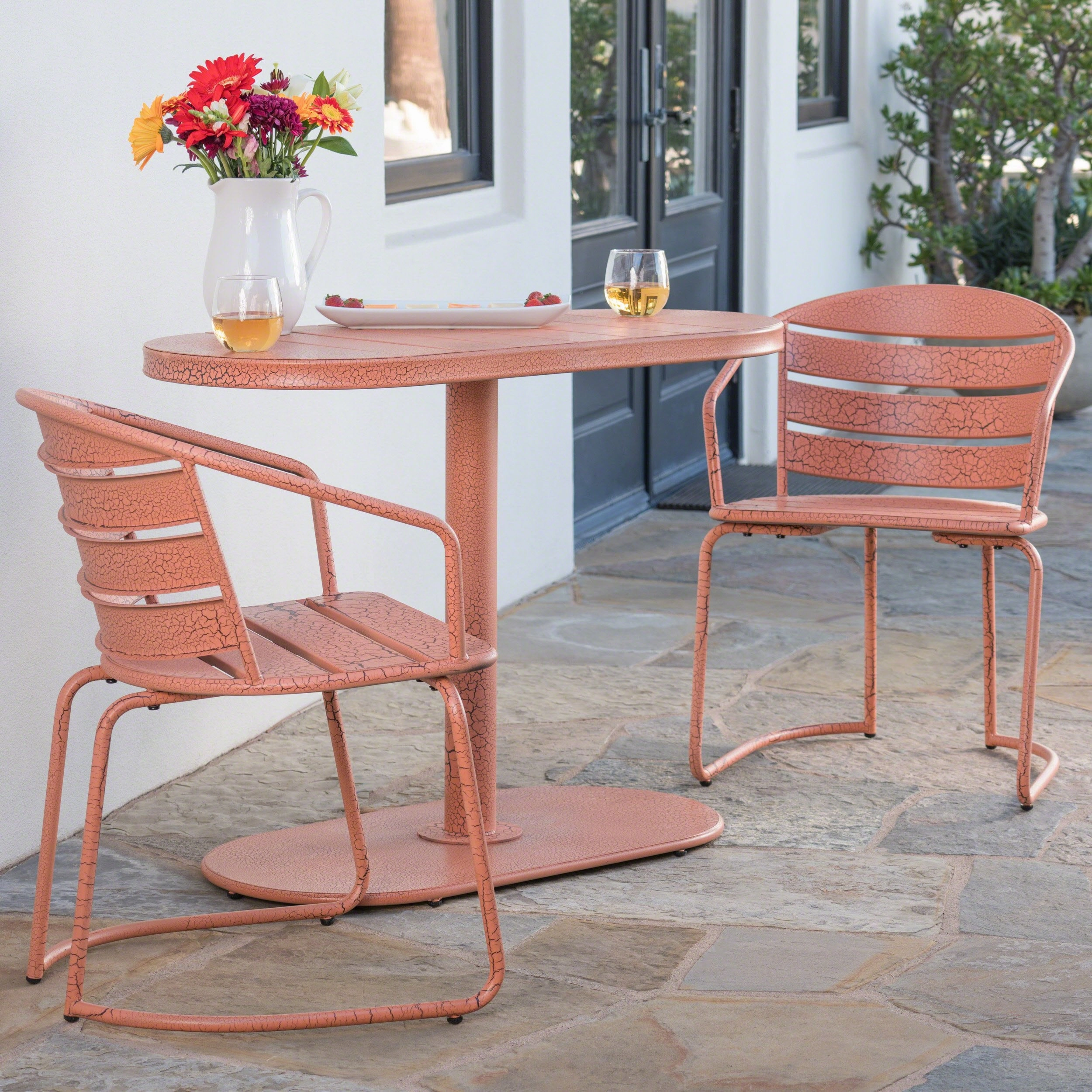 Outdoor 3 Piece Crackle Finished Iron Bistro Set - NH953303