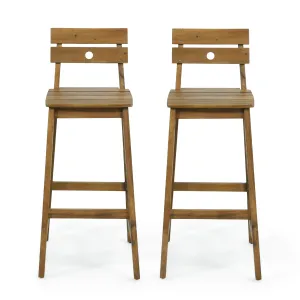 Outdoor/Indoor Acacia Wood Backed Barstools, Set of 2, Teak - NH973513 patio chairs, outdoor seating