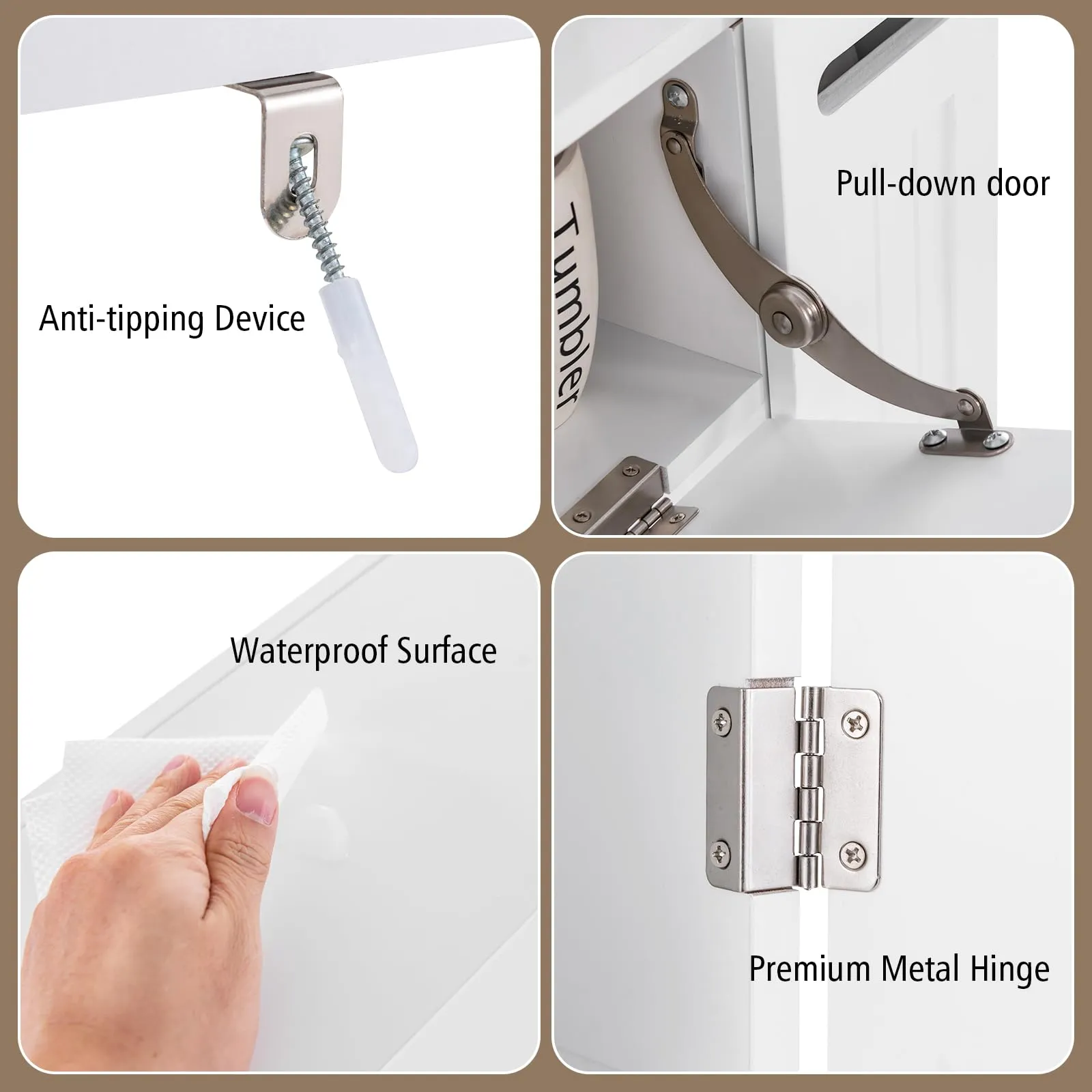 Over-The-Toilet Rack Bathroom Shelf Storage Cabinet Wooden Drop Door Freestanding Spacesaver Improvements, White