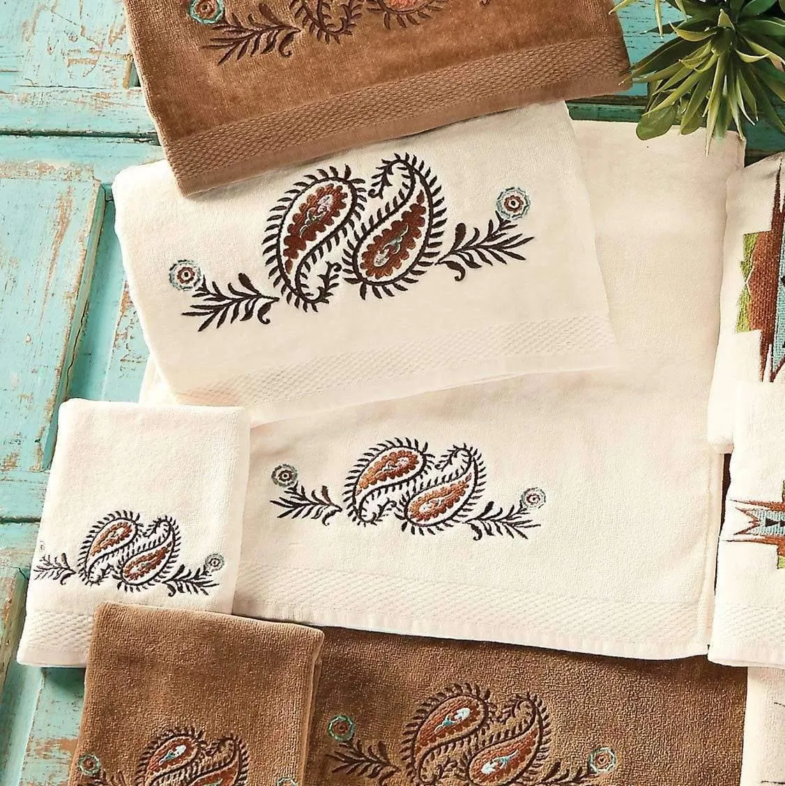 Paisley Embroidered Bathroom Towels