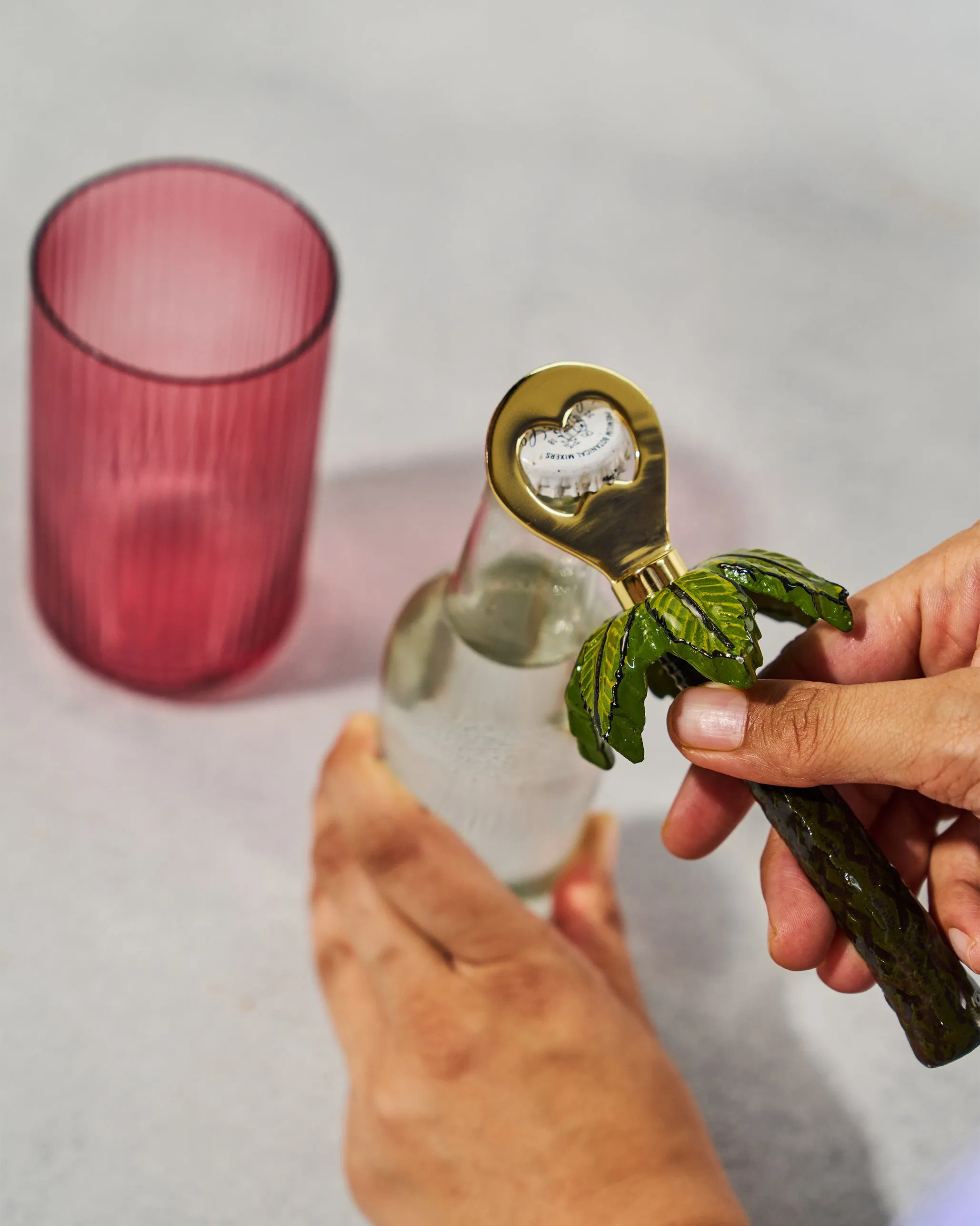Palm Bottle Opener entry bench, shoe rack