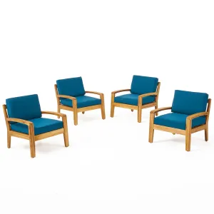 Parma Outdoor Acacia Wood Club Chairs with Cushions (Set of 4) patio chairs, outdoor seating