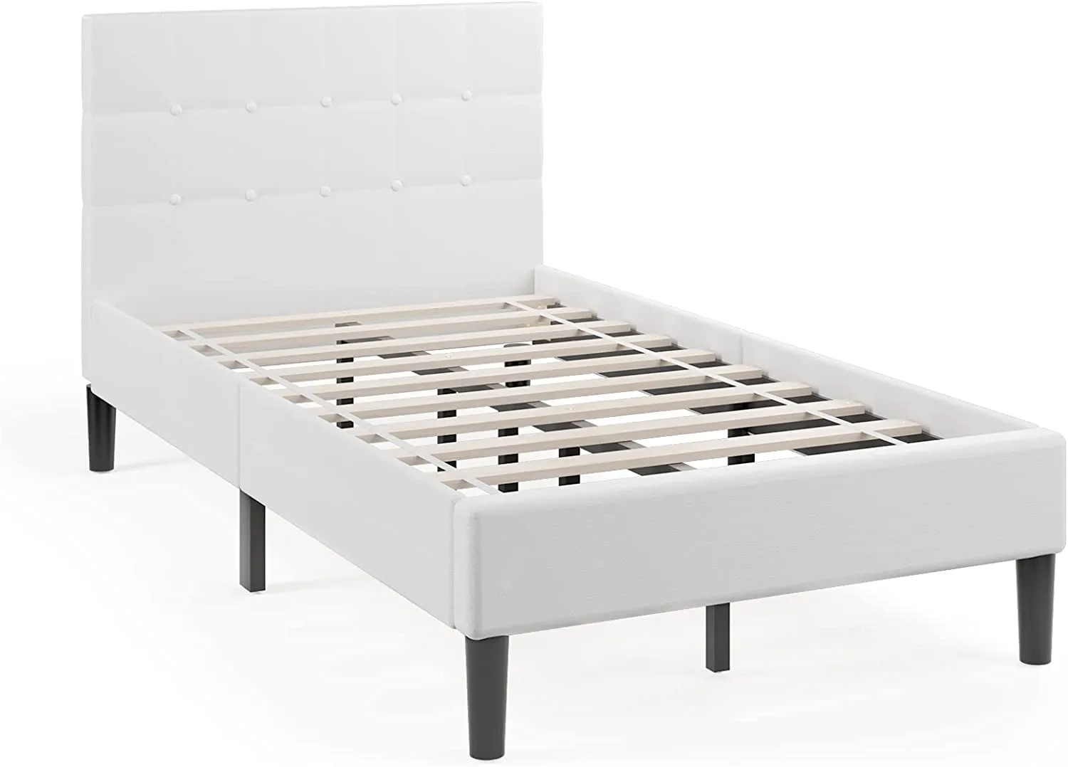 Platform Bed with Button Tufted Headboard | Upholstered Bed Frame