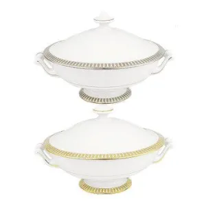 Plumes Platine Covered vegetable dish, 1.5 litre napkin rings, dining placemats
