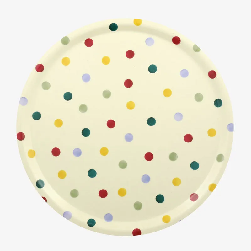 Polka Dot Birch Round Tray, 38cm napkin rings, dining placemats