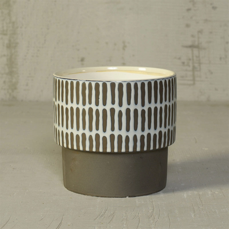 Portman Vase, Ceramic - Wide - White Top w Slip Glaze Grey Btm