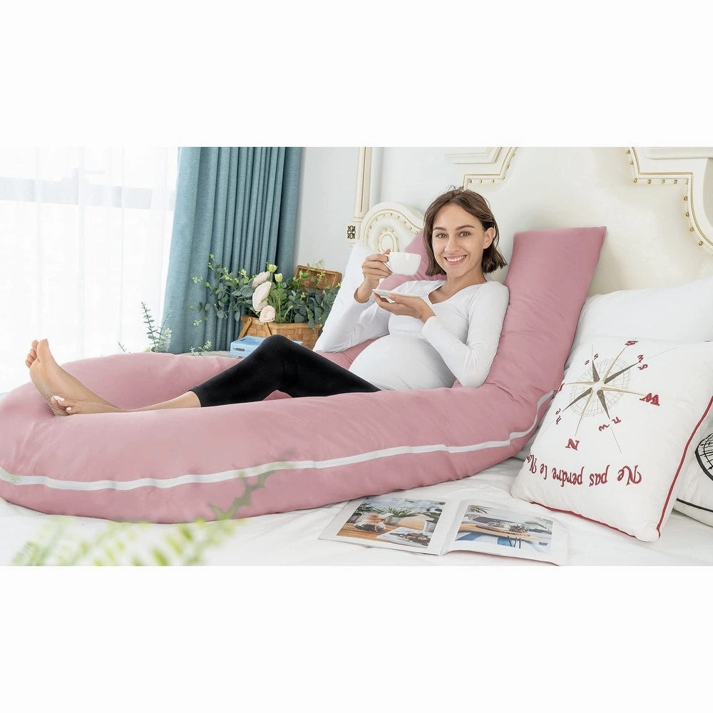 Pregnancy Pillow, Cooling Silky Pregnancy Pillows, 65" U Shaped Full Body Maternity Pillow, with Washable Jersey Cotton Cover