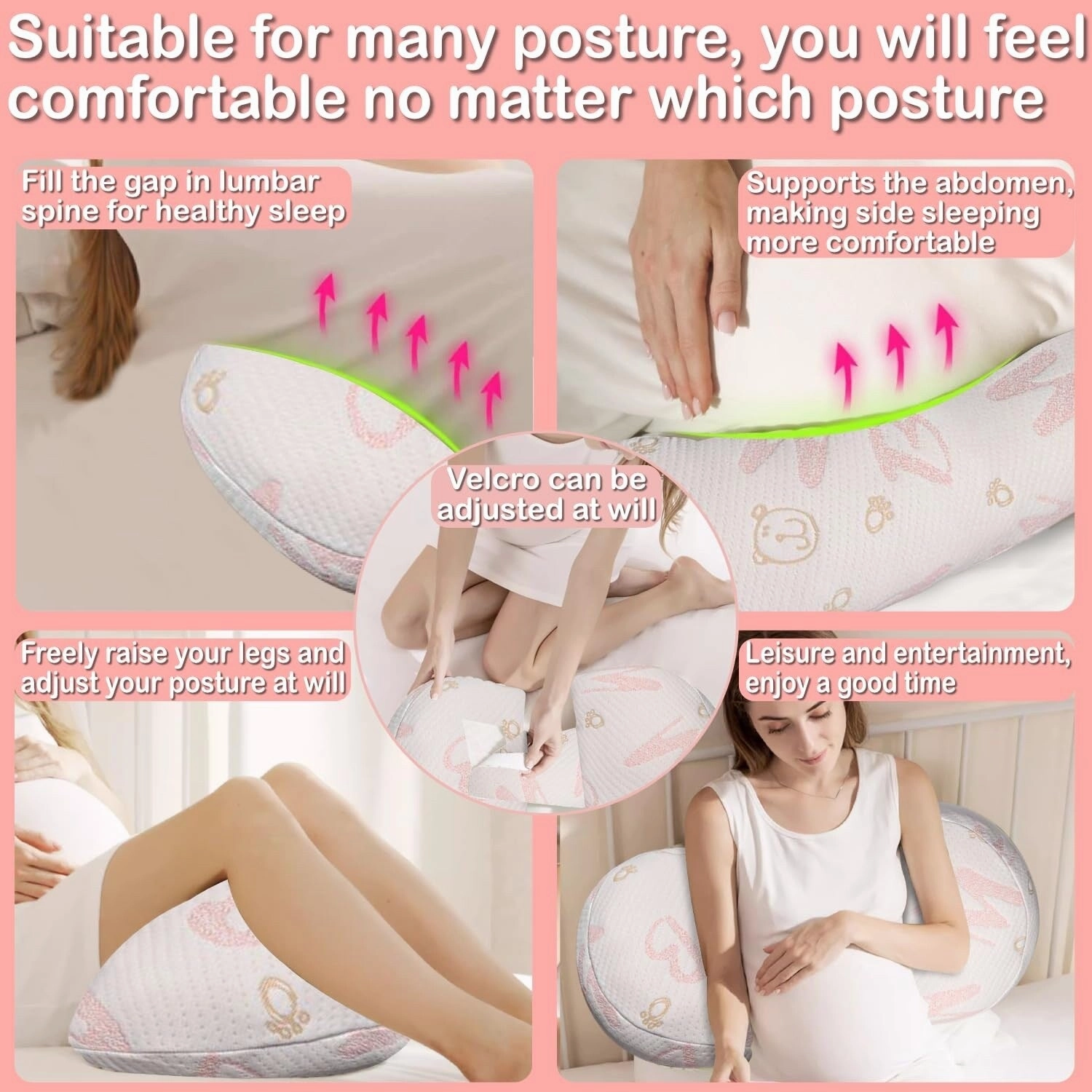 Pregnancy Pillow for Pregnant Women,Maternity Pillow with Detachable & Adjustable Pillow Cover,Pregnancy Body Pillow Support Leg