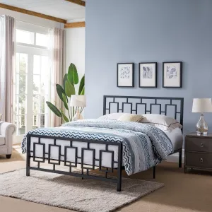 Queen-Size Geometric Platform Bed Frame, Iron, Modern, Low-Profile - NH285703 throw blanket, decorative pillow