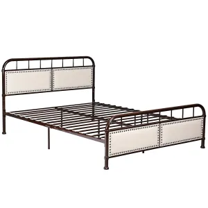Queen Size Vintage Metal Platform Bed with Button Tufted Headboard & Footboard bed frame, queen bed
