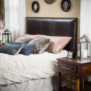 Queen to Full Sized Brown Leather Headboard - NH990592 wood bed frame, upholstered bed