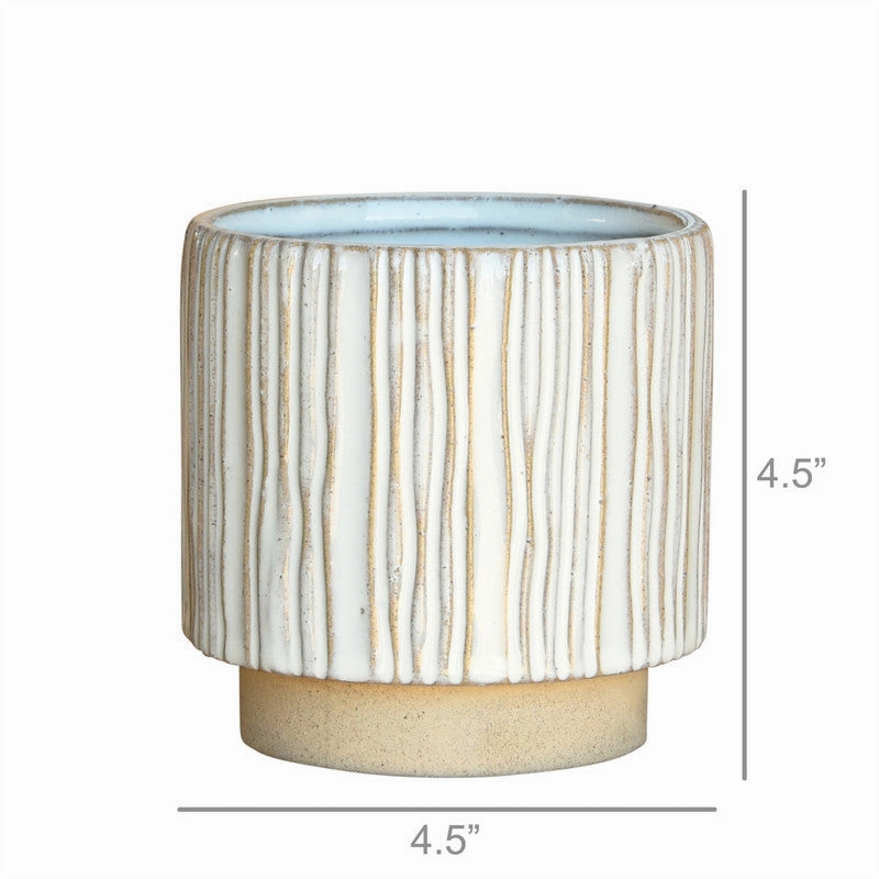 Ramos Vertical Stripe Cachepot, Stoneware - 4"
