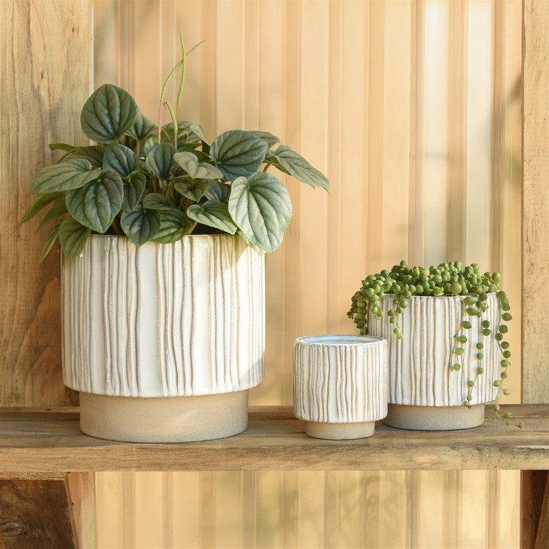 Ramos Vertical Stripe Cachepot, Stoneware - 4"