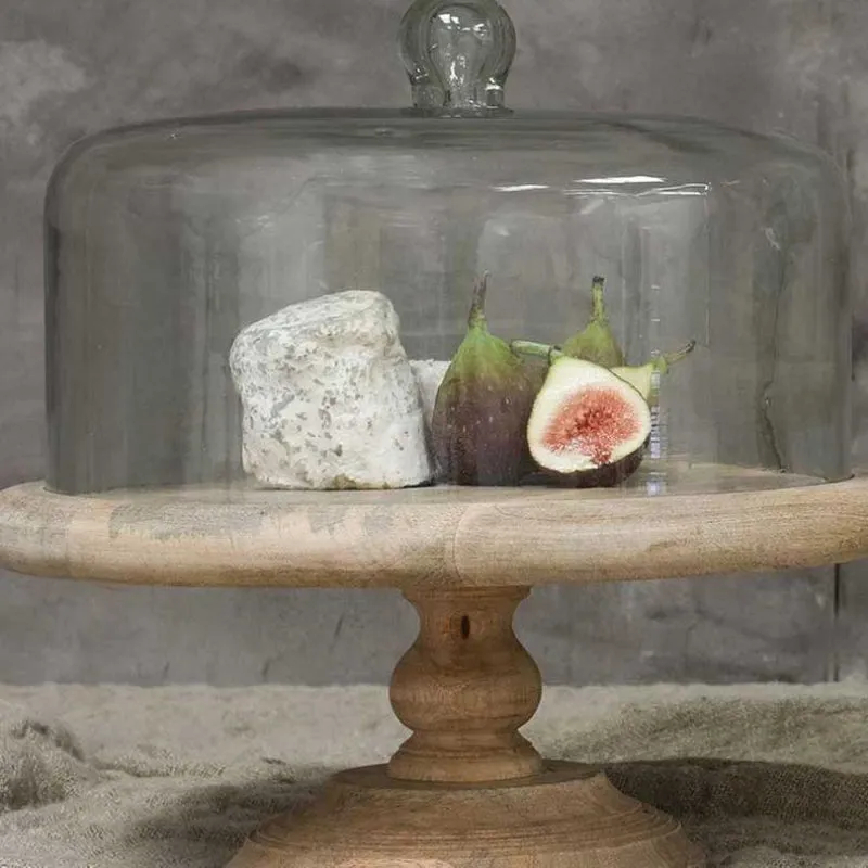 Recycled Dome Cake Stand H35 x D35cm, Mango Wood and Glass napkin rings, dining placemats