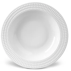 Rimmed serving bowl, 37cm, L'Objet, Perlee, white napkin rings, dining placemats