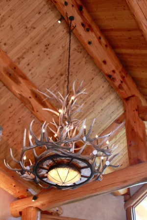 Rocky Mountain Elk Antler Chandelier patio chat set, outdoor furniture set