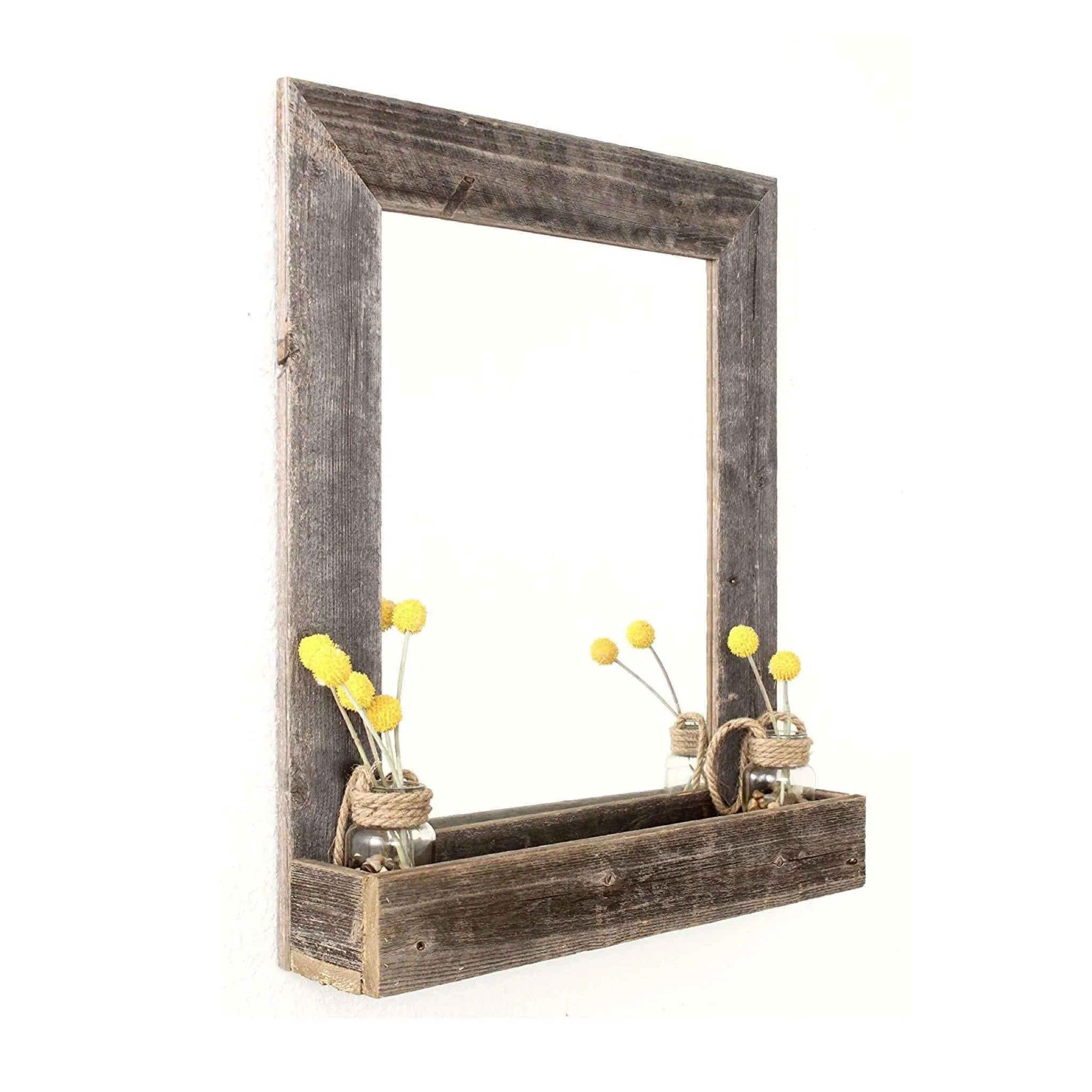 Rustic Barn Wood Mirror with Box Shelf
