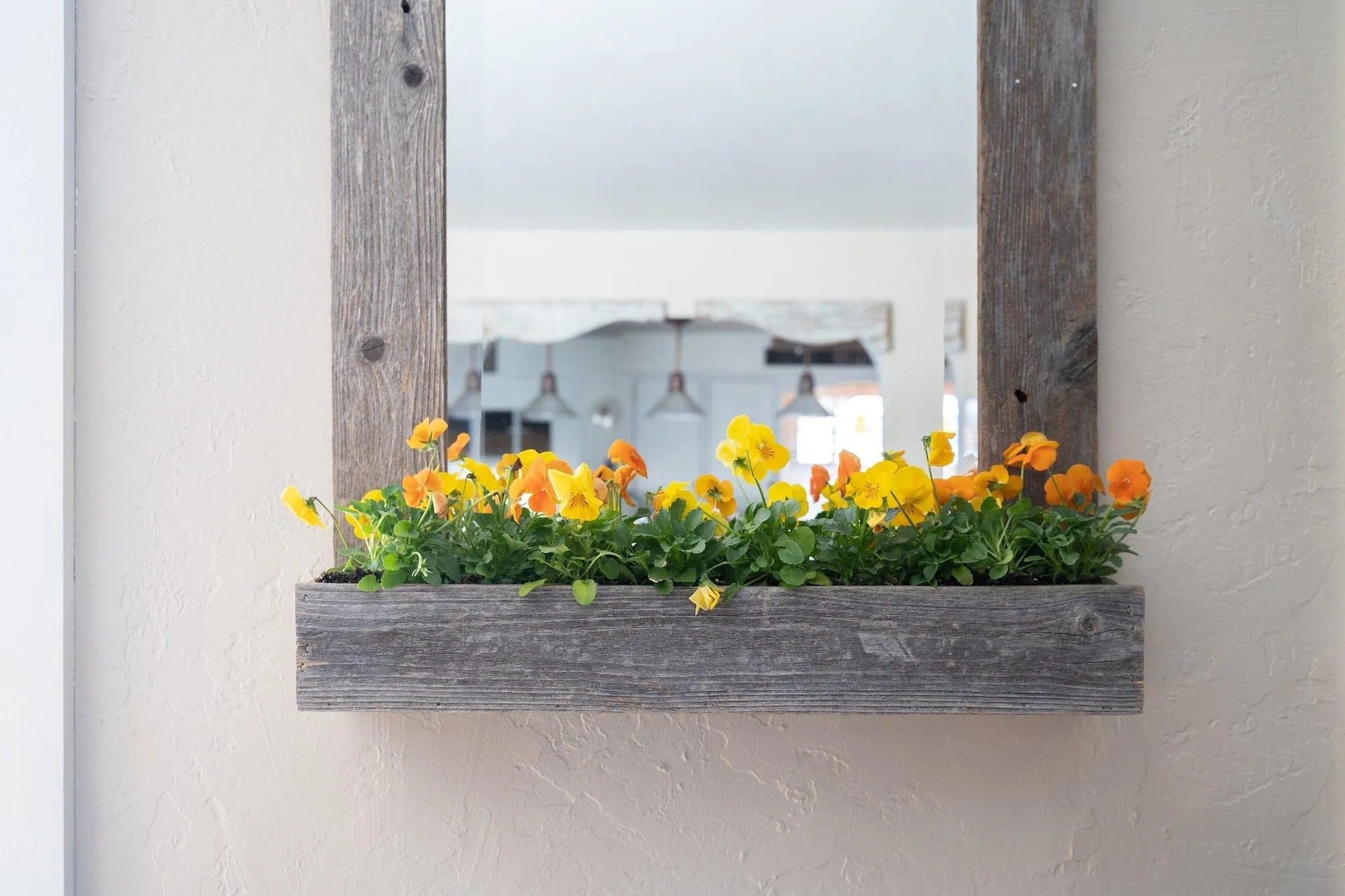 Rustic Barn Wood Mirror with Box Shelf