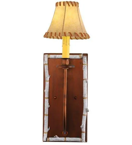 Rustic Birchwood and Leather Wall Sconce