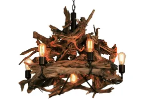 Rustic Driftwood Lodge Chandelier patio chat set, outdoor furniture set