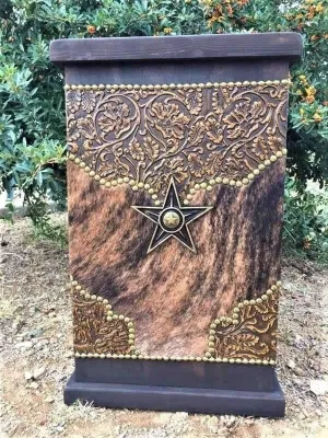 Rustic Handcrafted Cowhide & Leather Storage Hamper Decor bathroom accessories, soap dispenser