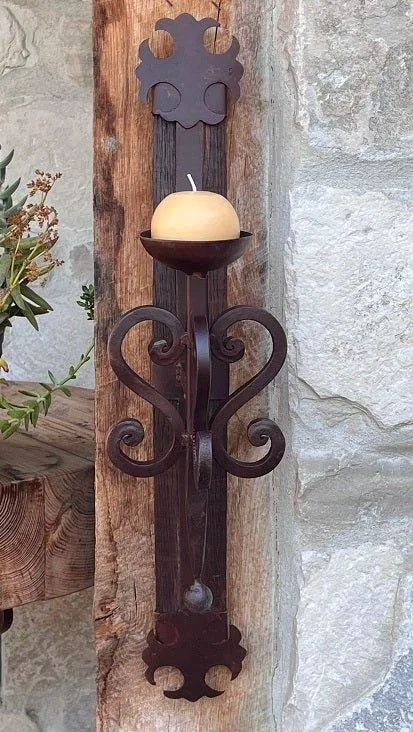 Rustic Iron Scroll Candle Sconce