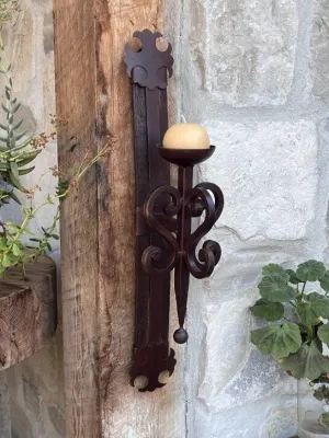 Rustic Iron Scroll Candle Sconce dining table decor, bar servingware