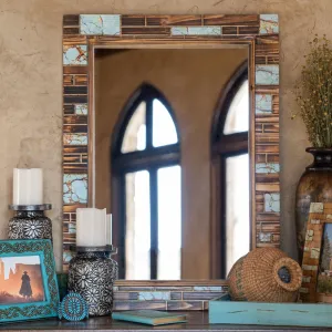 Rustic Turquoise Inlay Wooden Mirror bathroom furniture, vanity cabinet
