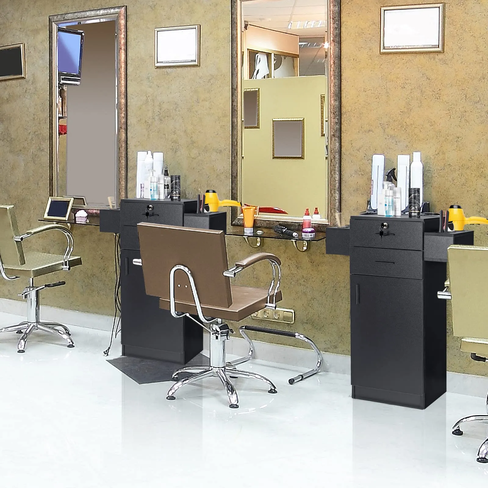 Salon Station Storage Cabinet for Hair Stylist, Black