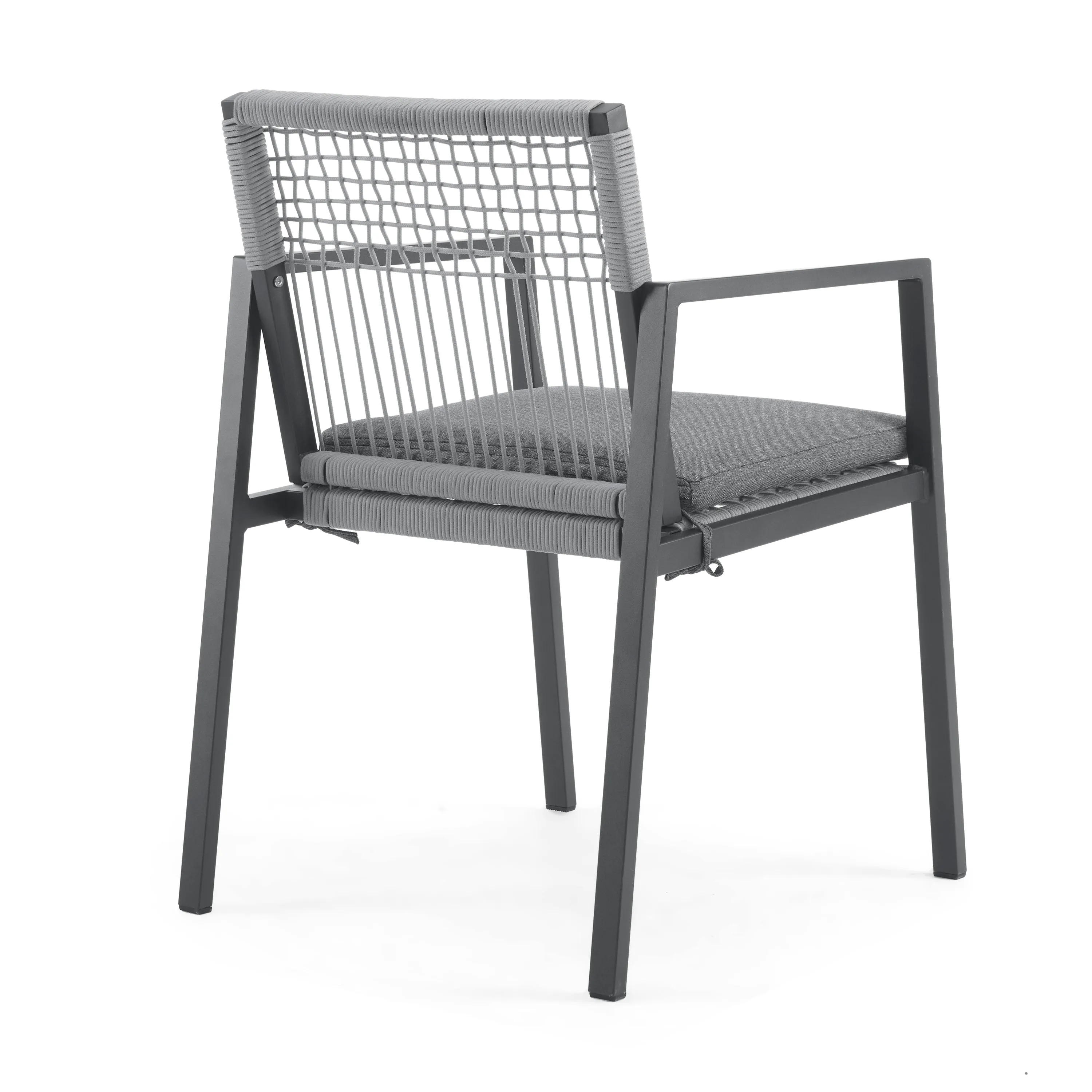 Set of 2 Modern Outdoor Rope Weave Dining Chairs with Aluminum Frame
