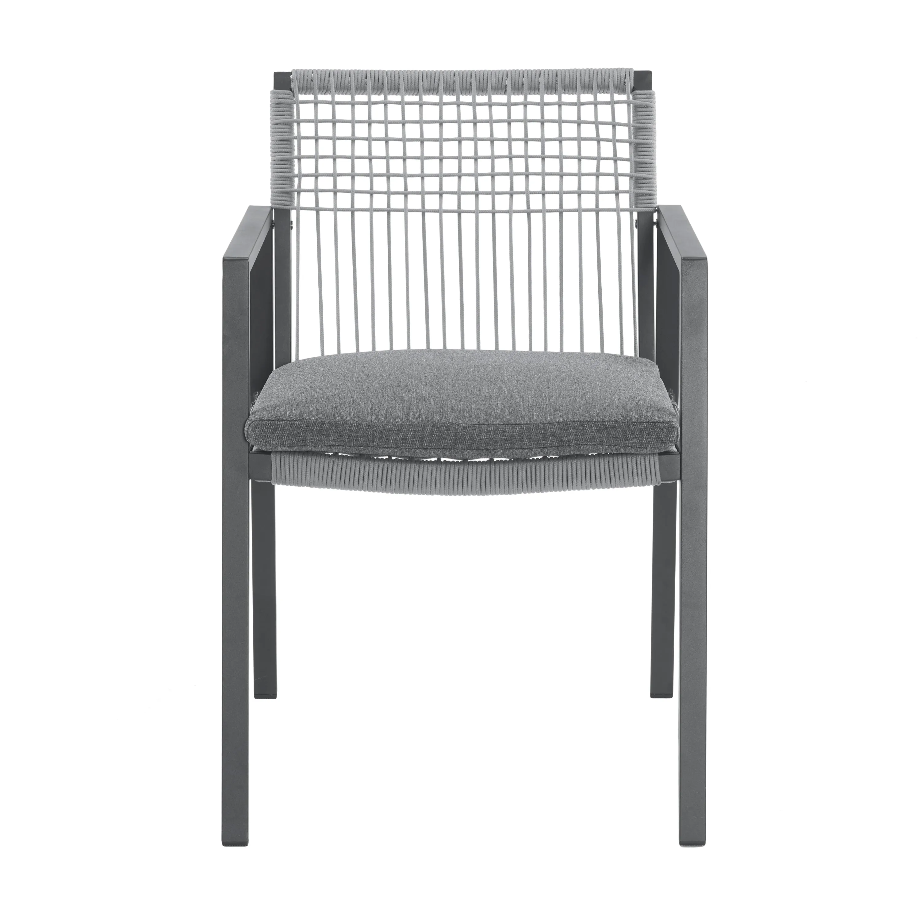 Set of 2 Modern Outdoor Rope Weave Dining Chairs with Aluminum Frame