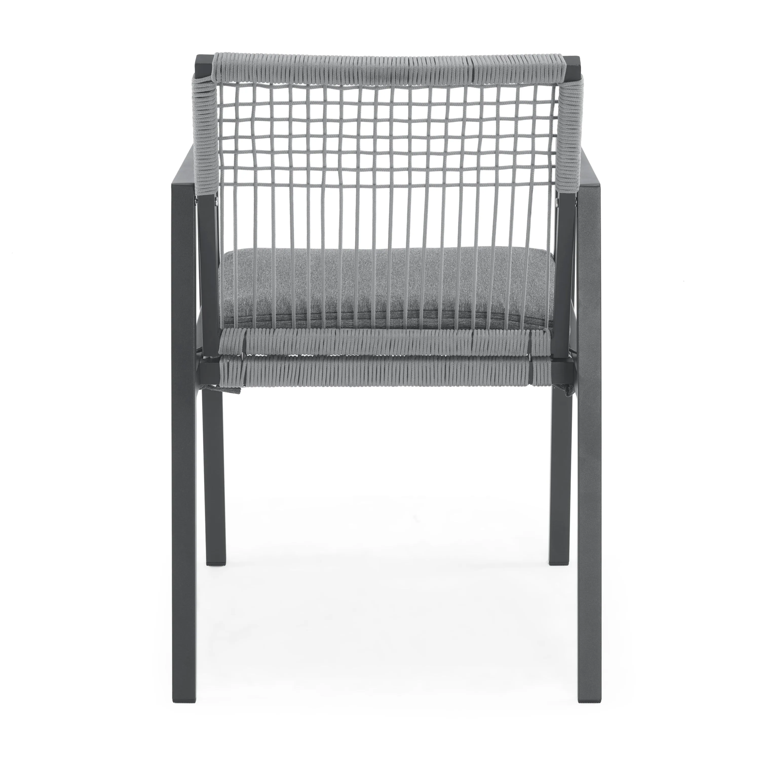 Set of 2 Modern Outdoor Rope Weave Dining Chairs with Aluminum Frame